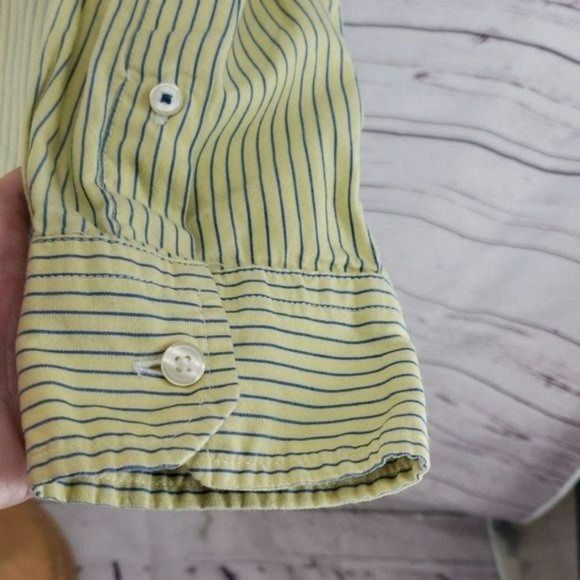 American Eagle Athletic Yellow Blue Striped Button Down Long Sleeve Shirt Size M - Picture 6 of 8